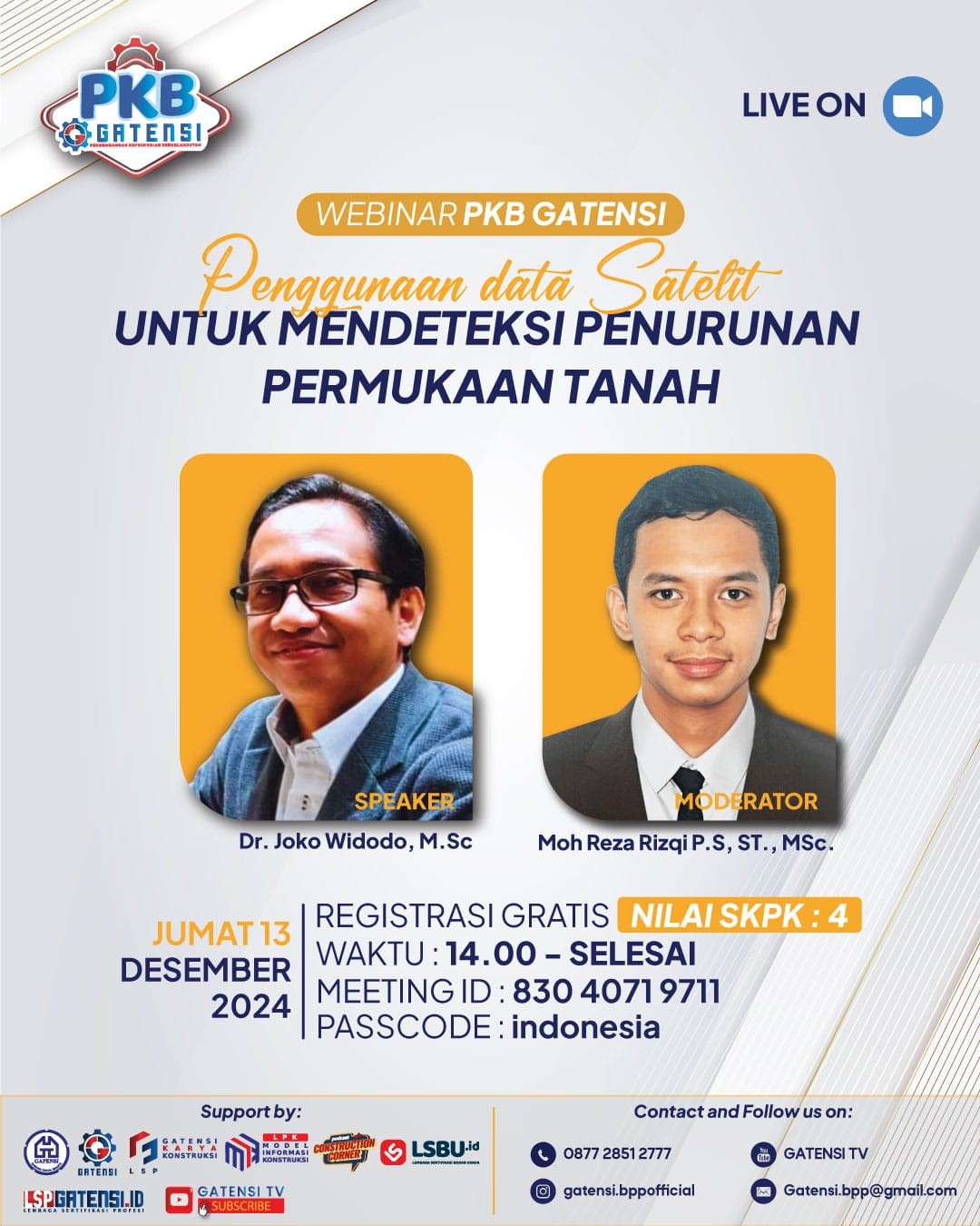 Webinar PKB GATENSI 2024: Penggunaan Data Satelit untuk Mendeteksi Penurunan Permukaan Tanah